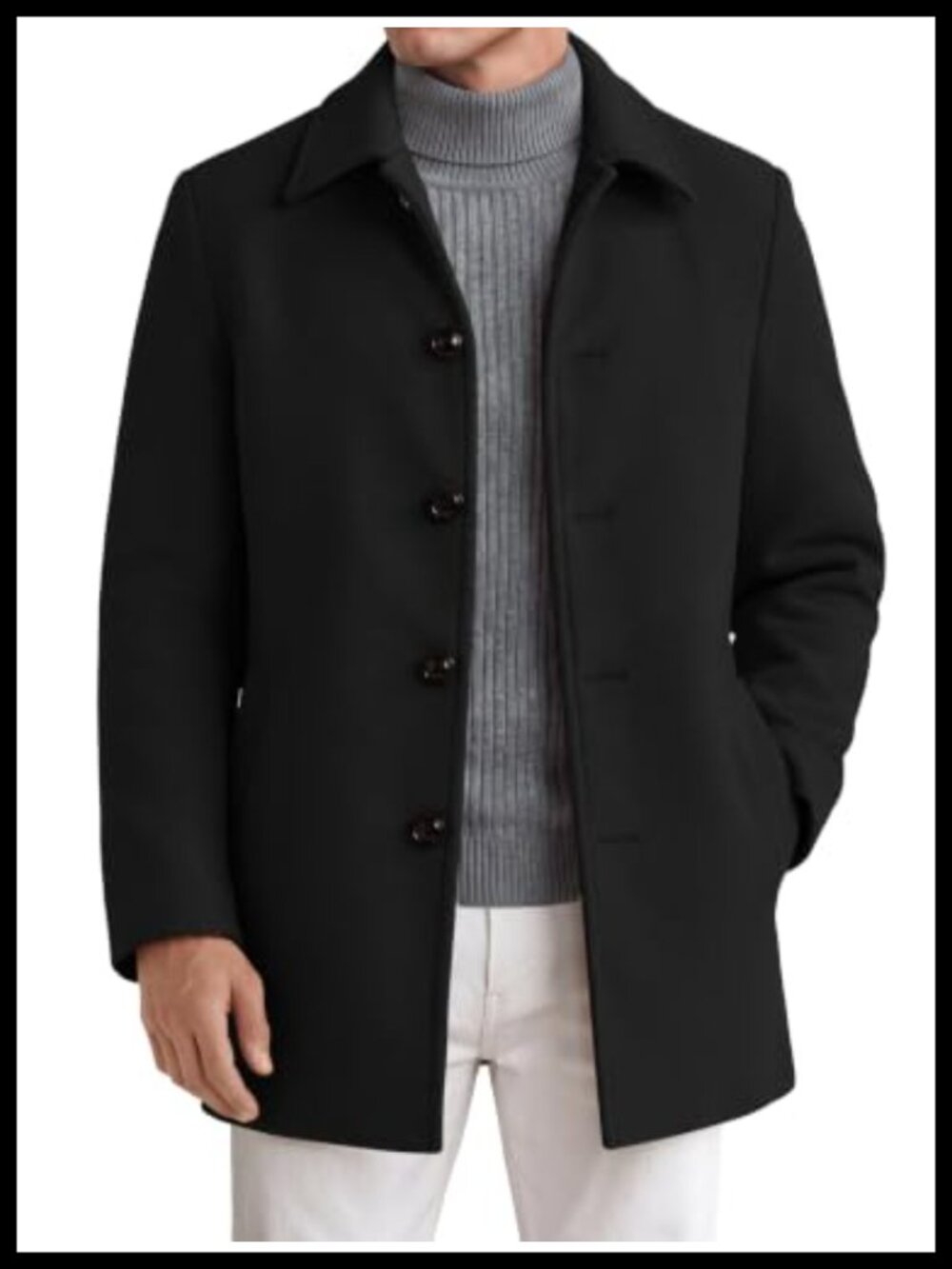 Mens Faux Wool Blend Pea Coat Slim Fit Winter Overcoat Mid Length Trench Coat